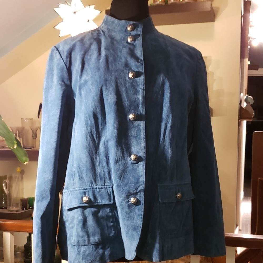 Charter Club Ladies Blue Suede Jacket With Brushed Silvertone Buttons